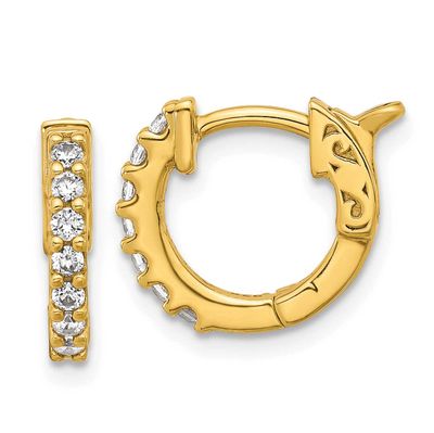 Gold-tone Flash Gold-plated 1.7mm CZ 14 Stone Hinged Hoop Earrings Sterling Silver, QE11274Y, 19690