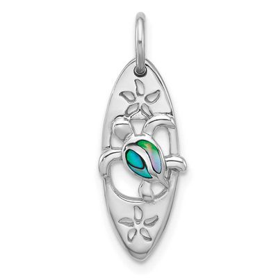 Polished Paua Shell Turtle Surfboard Pendant Sterling Silver Rhodium-plated, QP5906,