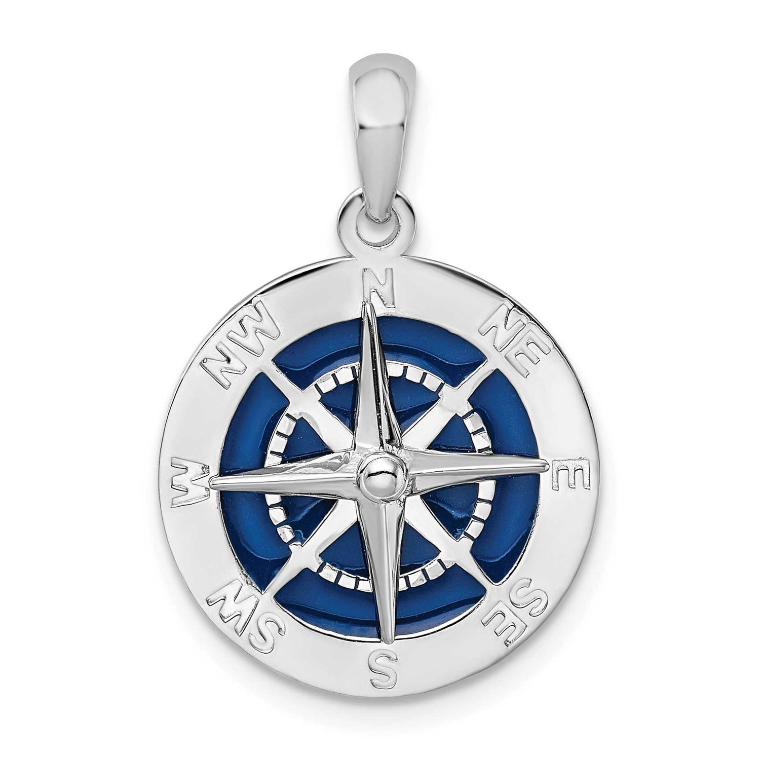 De-Ani Polished Enameled Compass Pendant Sterling Silver Rhodium-plated, QC9791, 637218184224