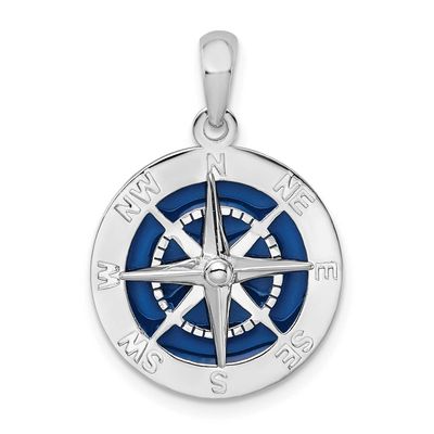 De-Ani Polished Enameled Compass Pendant Sterling Silver Rhodium-plated, QC9791, 637218184224