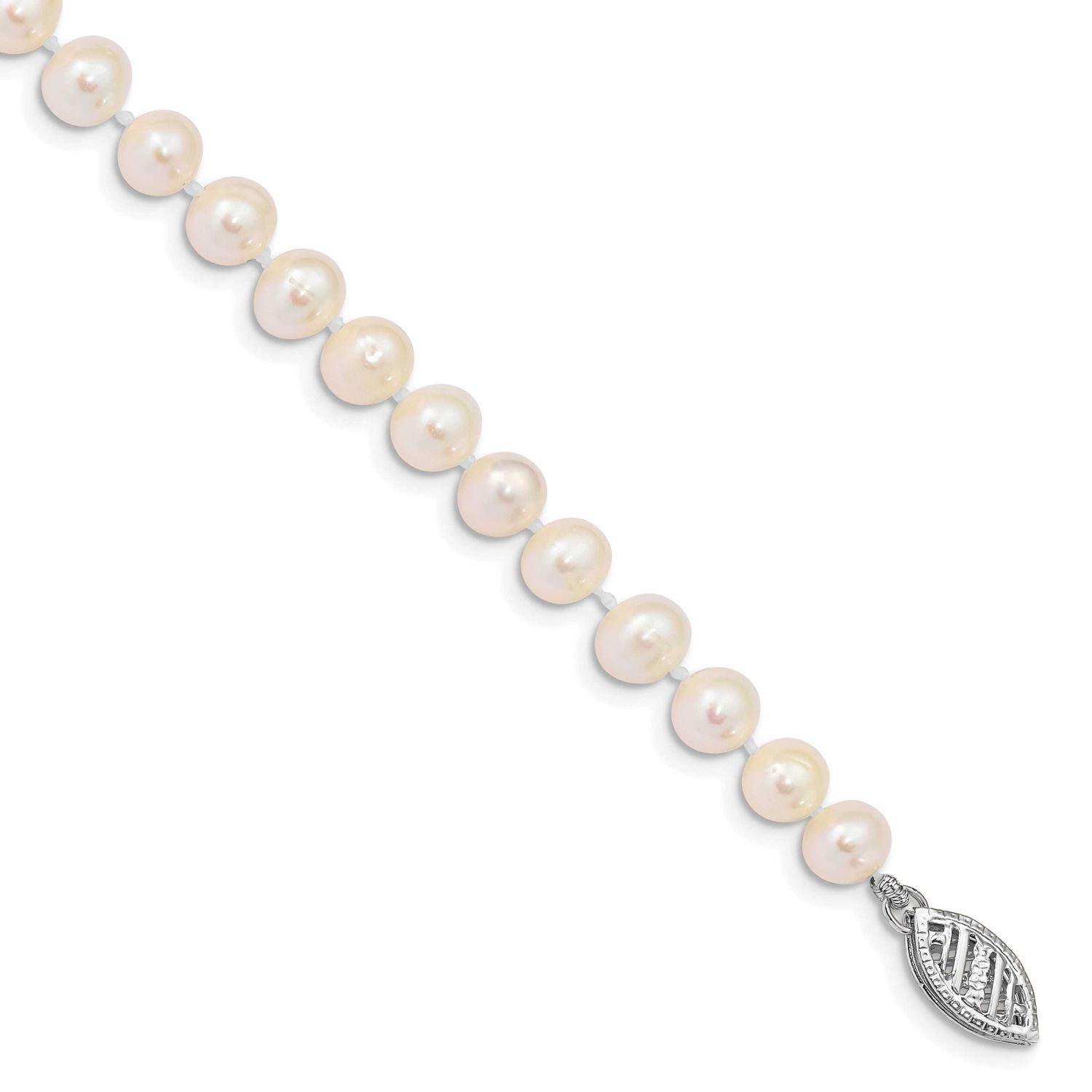5-6mm White Near Round Freshwater Cultured Pearl 7.5 inch Bracelet 14k White Gold, WPN050W-7.5,