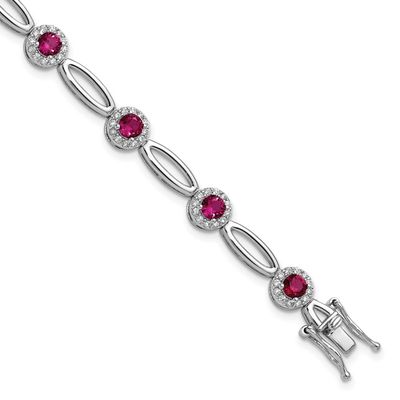 Cheryl M Polished Fancy Lab Created Ruby and CZ Halo Bracelet Sterling Silver Rhodium-plated, QCM18