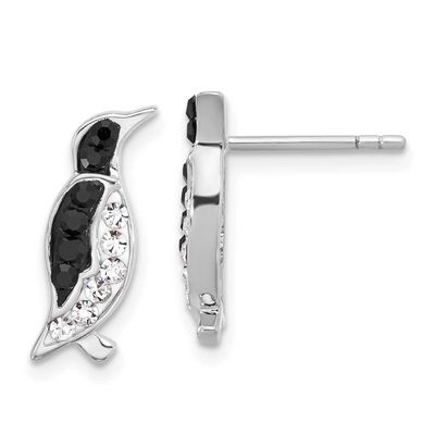 Polished Crystal Penguin Post Earrings Sterling Silver Rhodium-plated, QE17783,