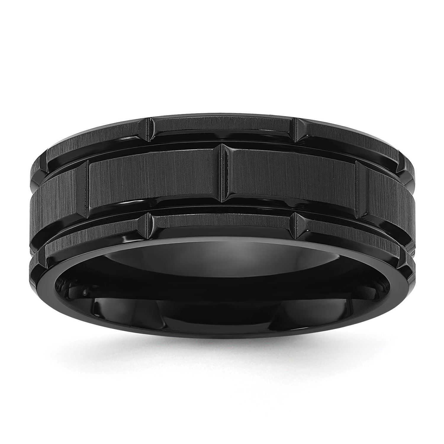 Polished Black IP-plated 8mm Band Stainless Steel Brushed, SR702-9, 196904257258