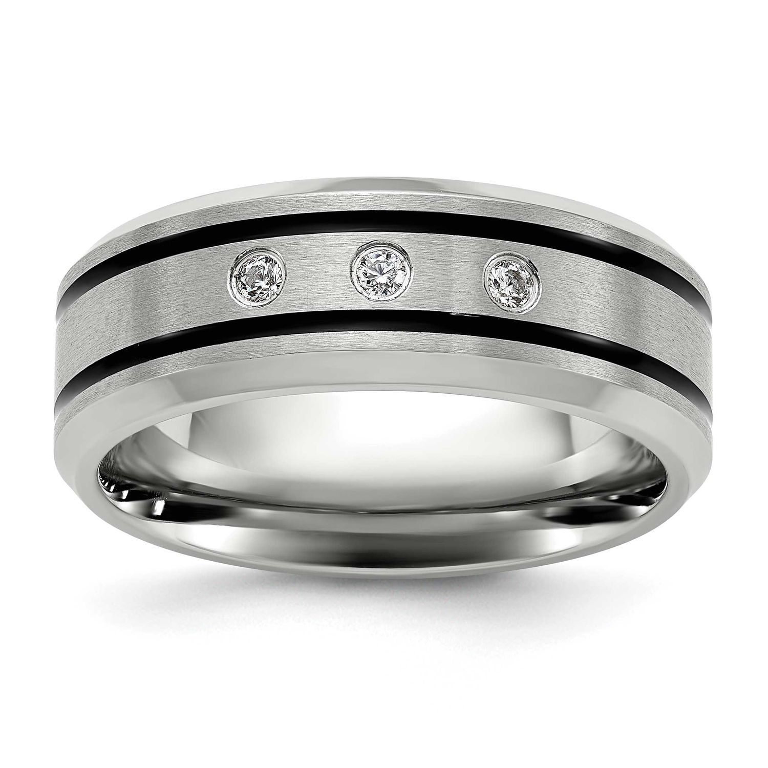 Polished Enameled with CZ 8mm Band Stainless Steel Brushed, SR736-11.5, 196904250815