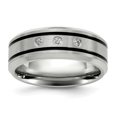 Polished Enameled with CZ 8mm Band Stainless Steel Brushed, SR736-11.5, 196904250815