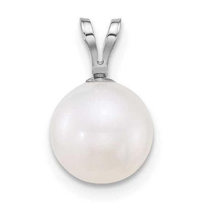 8-9mm White Round Freshwater Cultured Pearl Pendant 10k White Gold, 10XFW923,