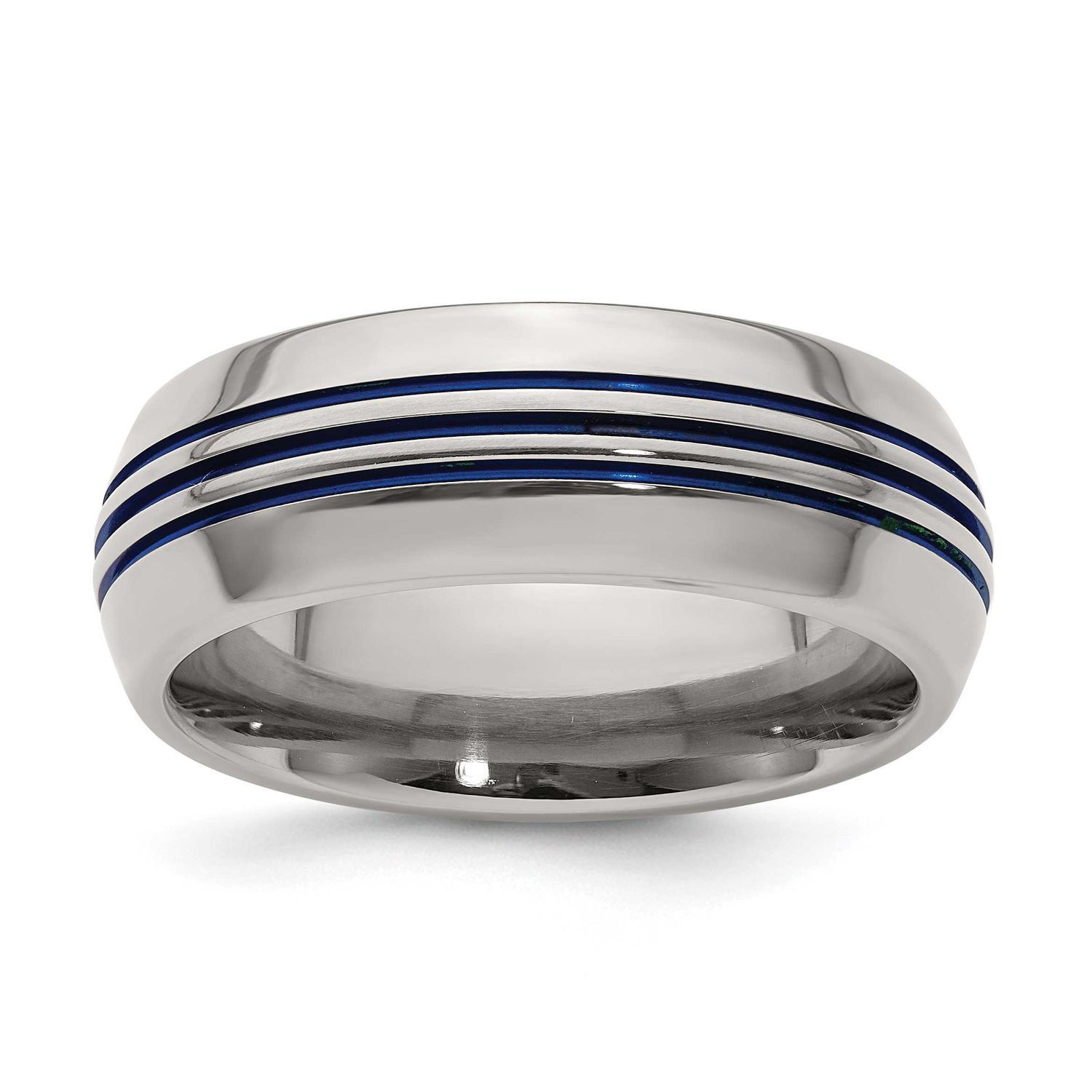 Edward Mirell Blue Anodized Triple Groove Domed 8mm Band Titanium, EMR100-13, 614664182134
