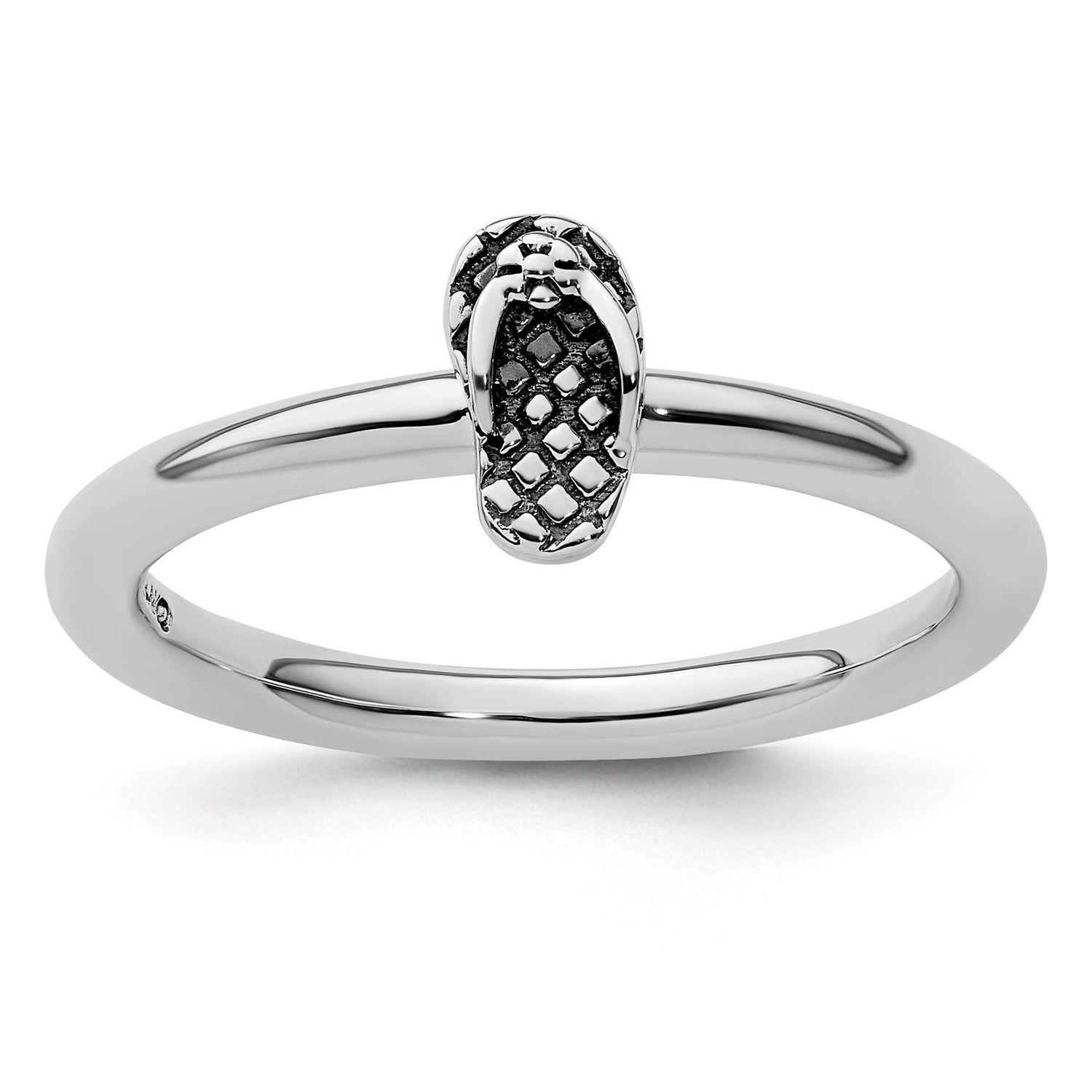 Antiqued Flip Flop Ring Sterling Silver, QSK1968-5, 191101722950