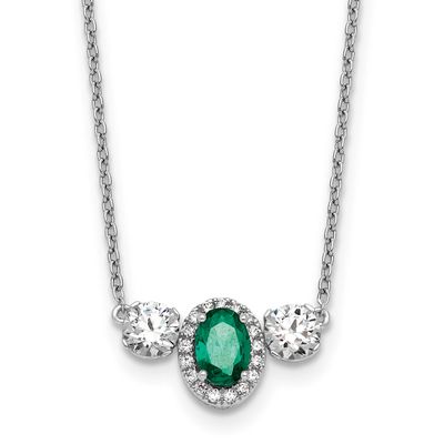 Lab Grown VS/SI FGH Diamond and Cr Emerald 3-Stone Necklace 14k White Gold, PM10468-CEM-113-WLG,