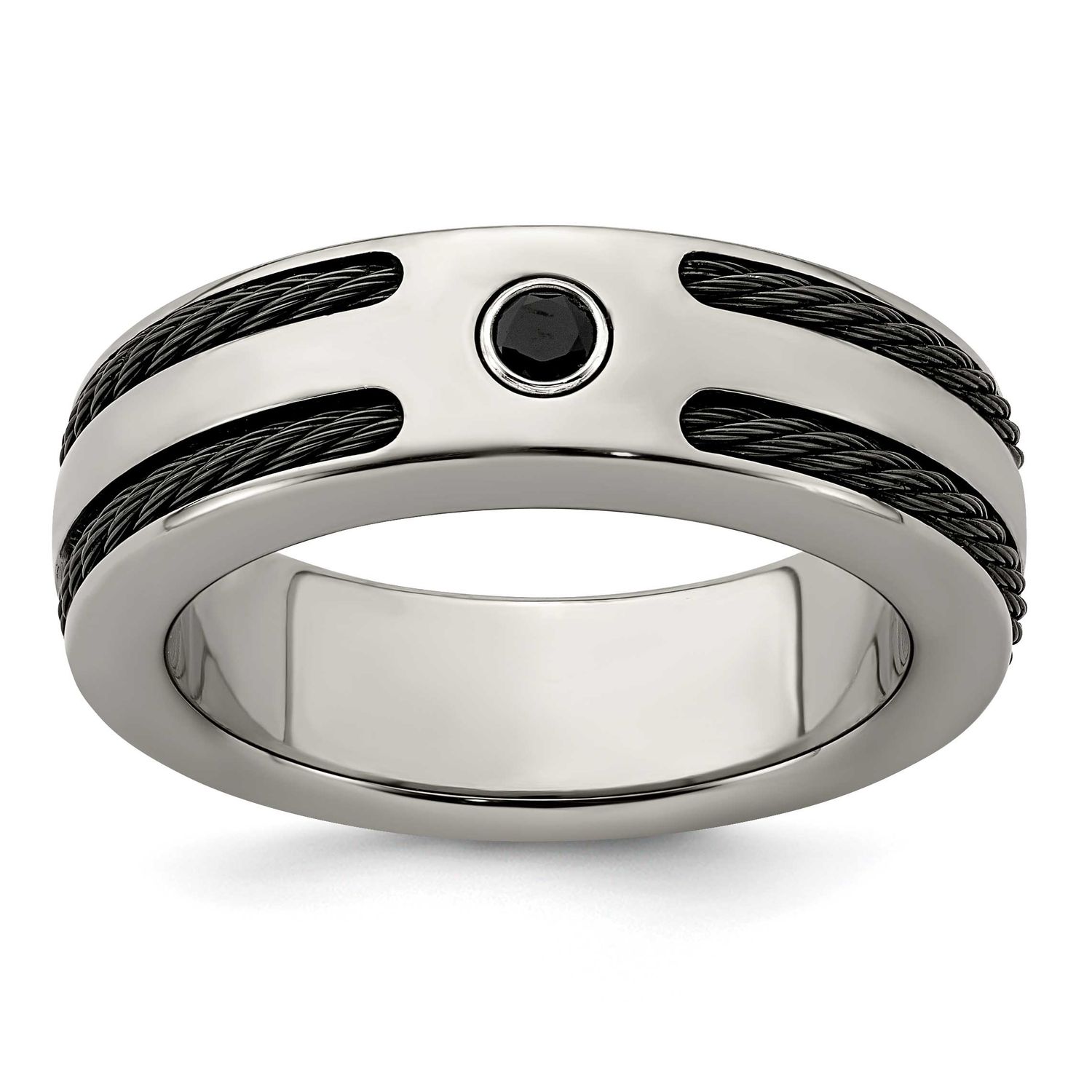 Edward Mirell Spinel Argentium Silver Bezel &amp; Cable 7mm Ring Titanium, EMR252-11.5, 886774311487