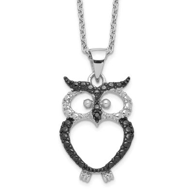 Cheryl M with Black Rhodium Polished Black and White CZ Owl 16 Inch with 2 Inch Extension Necklace