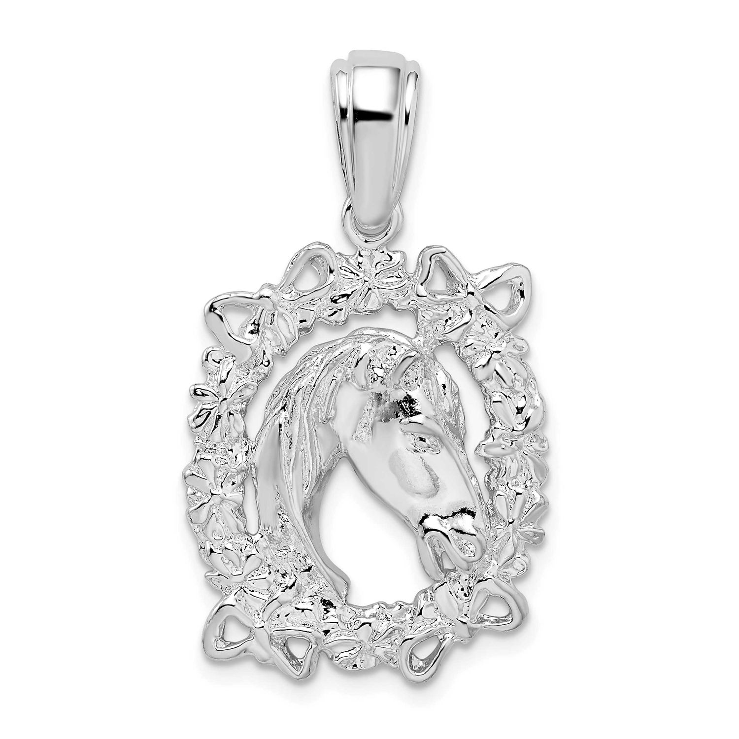 De-Ani Polished Horse Head in Wreath Pendant Sterling Silver Rhodium-plated, QC10269, 637218171224