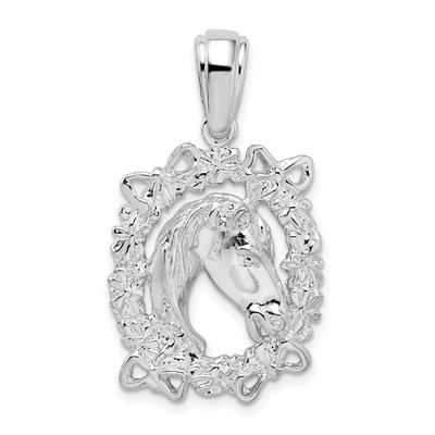 De-Ani Polished Horse Head in Wreath Pendant Sterling Silver Rhodium-plated, QC10269, 637218171224