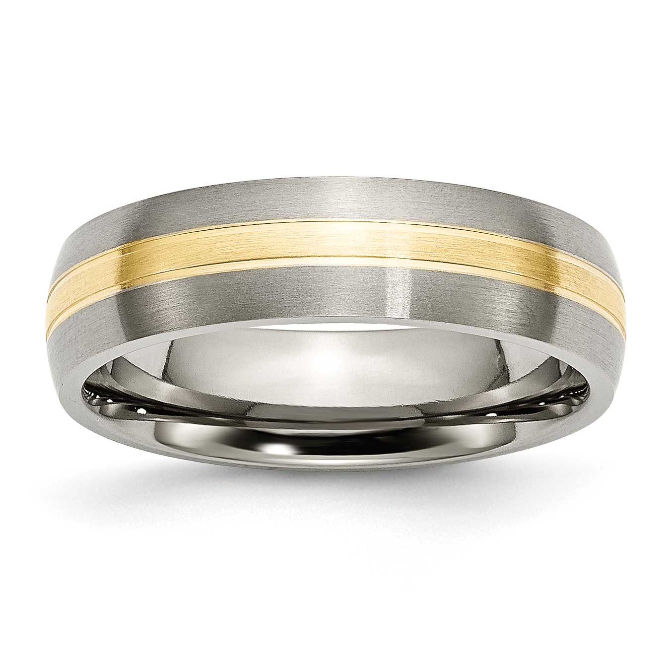 14k Gold Inlay 6mm Grooved Band Titanium Brushed, TB140-12.5, 883957775999