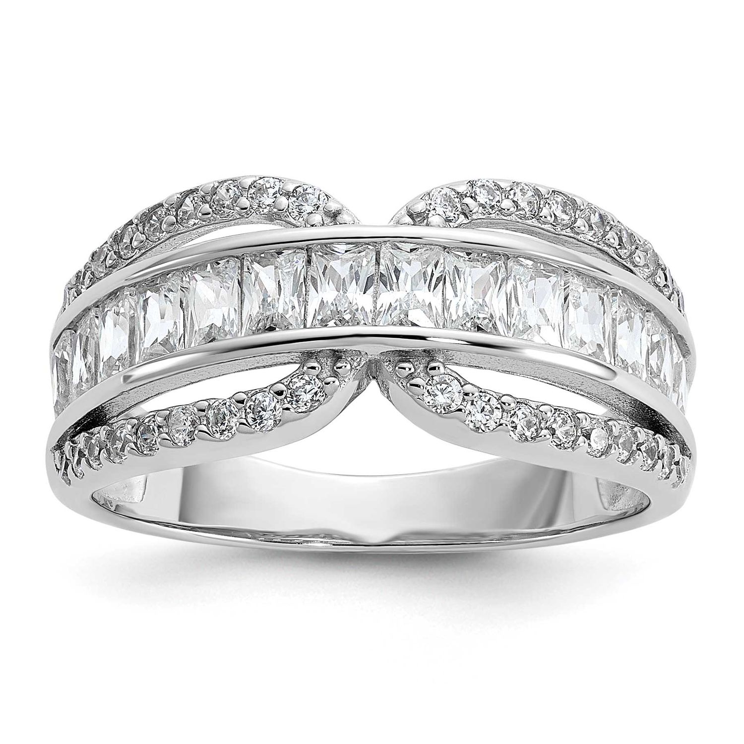 Cheryl M Polished Fancy CZ Ring Sterling Silver Rhodium-plated, QCM1762-7, 196904277416