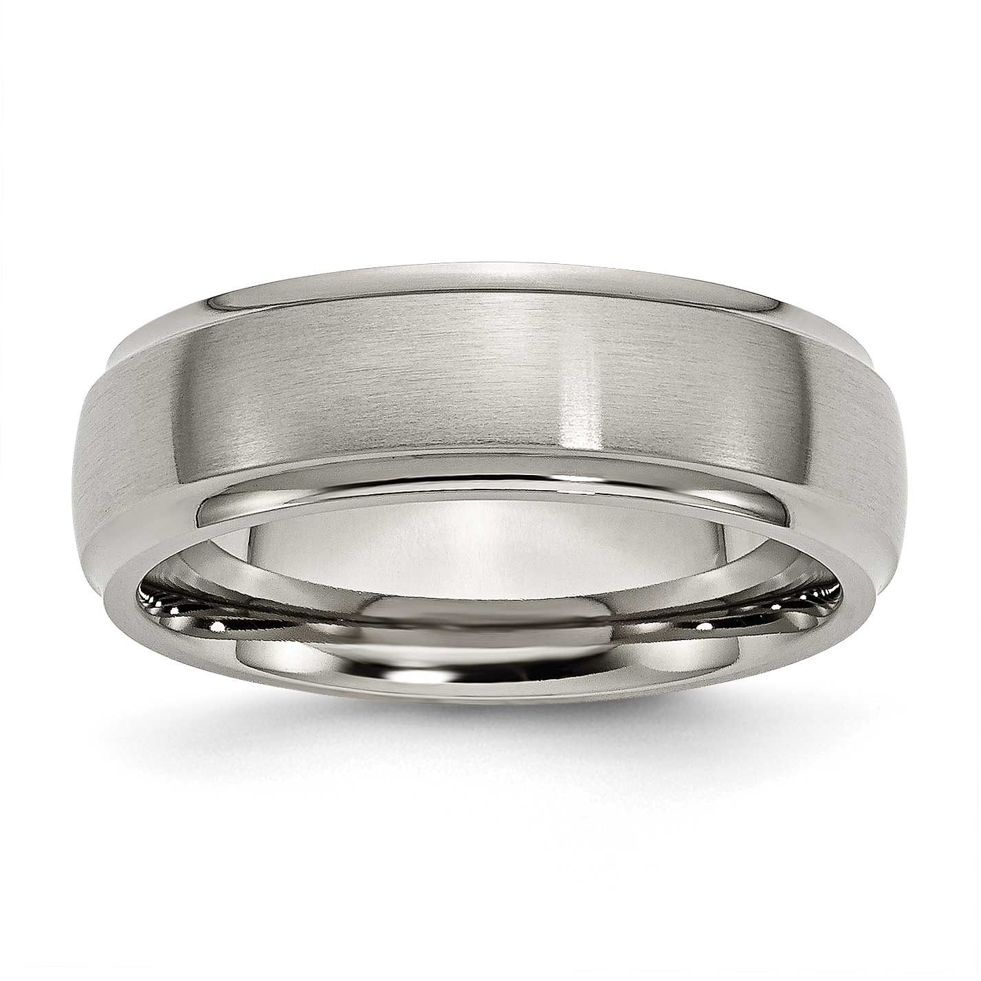 7mm Ridged Edge Band Titanium Brushed Center, TB37-8.5, 883957811284