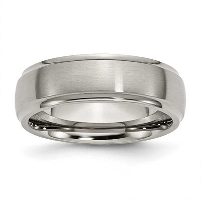 7mm Ridged Edge Band Titanium Brushed Center, TB37-8.5, 883957811284