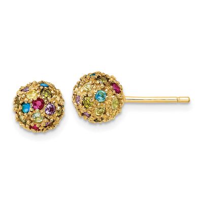 Cheryl M Polished Multicolor CZ Ball Post Earrings Sterling Silver Gold-plated, QCM1854Y,