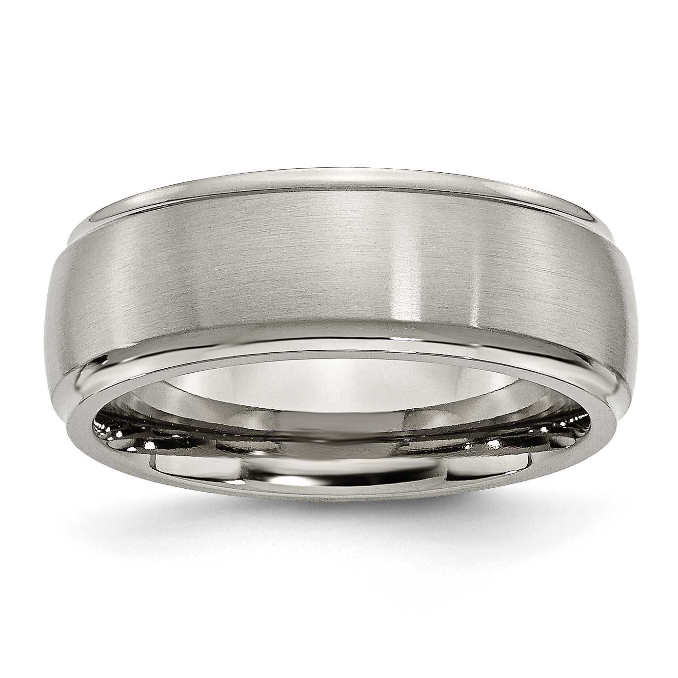 8mm Ridged Edge Band Titanium Brushed Center, TB38-7, 883957811901