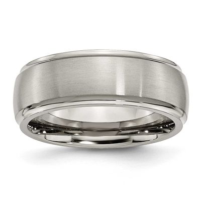 8mm Ridged Edge Band Titanium Brushed Center, TB38-7, 883957811901