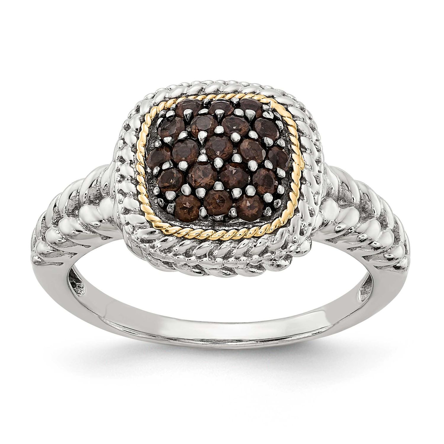 14k and Black Rhodium Smoky Quartz Ring Sterling Silver, QTC1112-8, 191101385162