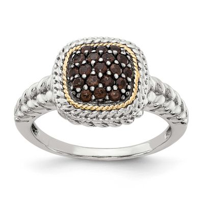 14k and Black Rhodium Smoky Quartz Ring Sterling Silver, QTC1112-8, 191101385162