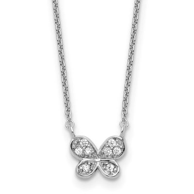 Cheryl M Polished CZ Butterfly 16 Inch with 2 Inch Extension Necklace Sterling Silver Rhodium-plate