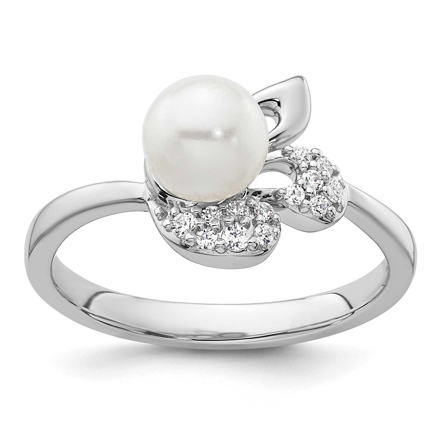 Polished Diamond and Pearl Fashion Ring 14k White Gold, RM10186-010-WAA,