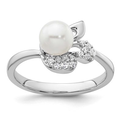 Polished Diamond and Pearl Fashion Ring 14k White Gold, RM10186-010-WAA,