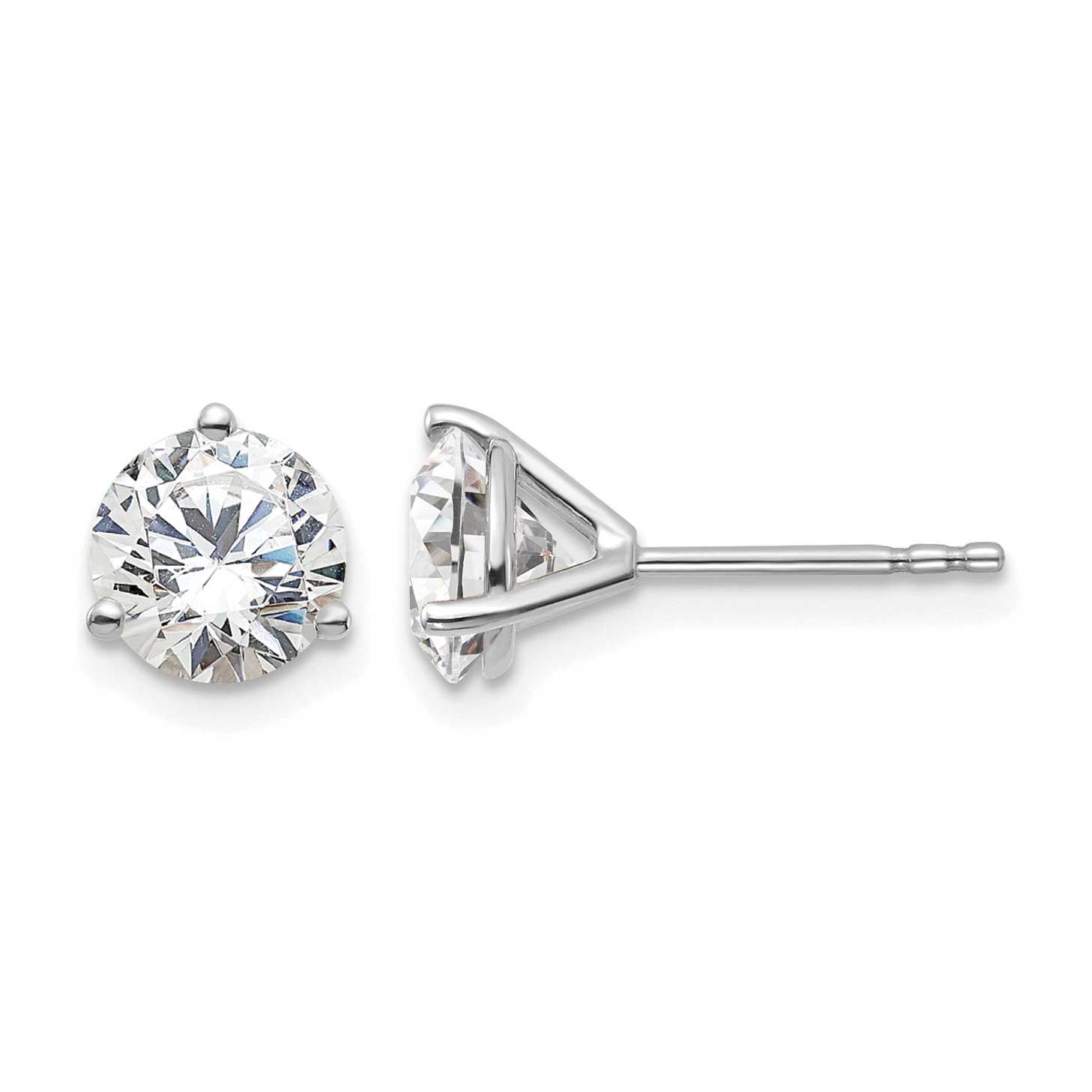1 3/4 carat total weight Round VS/SI DEF Lab Grown Diamond 3 Prong Stud Post Earrings 14k White Gol