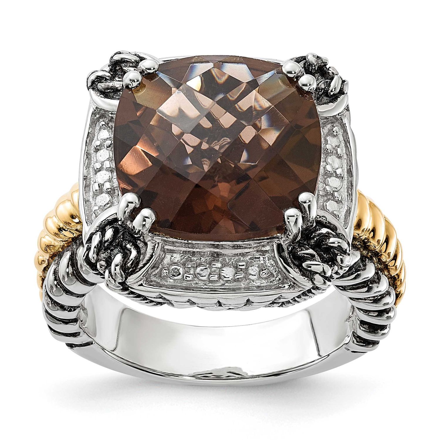 14k Polished &amp; Antiqued Smoky Quartz Ring Sterling Silver, QTC611-6, 883957035826