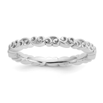 Swirl Design Ring Sterling Silver Rhodium-plated, QSK2291-5,