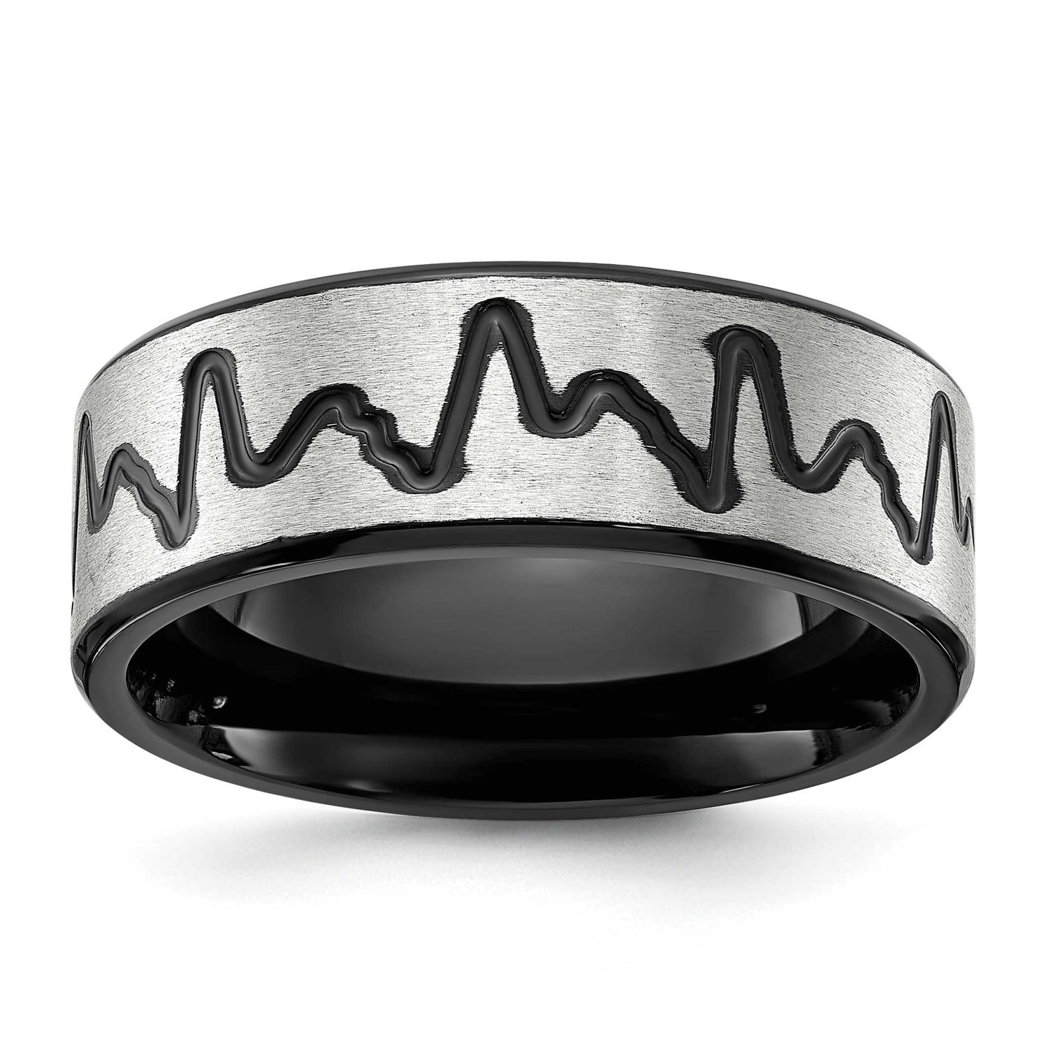 Black IP-plated Heartbeat 8mm Band Titanium Brushed, TB562-10.5, 196904294345