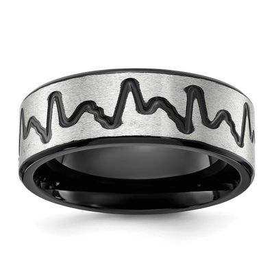 Black IP-plated Heartbeat 8mm Band Titanium Brushed, TB562-10.5, 196904294345
