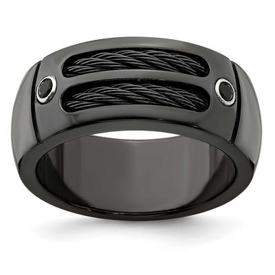 Edward Mirell Black Ti Double Cable and Black Spinel with Bezels 9.5mm Band Sterling Silver, EMR222