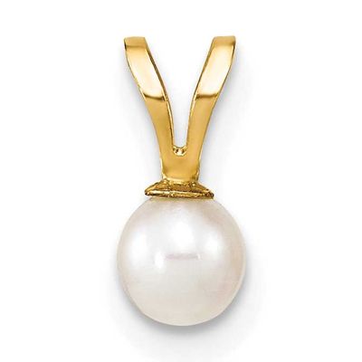 4-5mm White Round Freshwater Cultured Pearl Pendant 10k Gold, 10XF520,