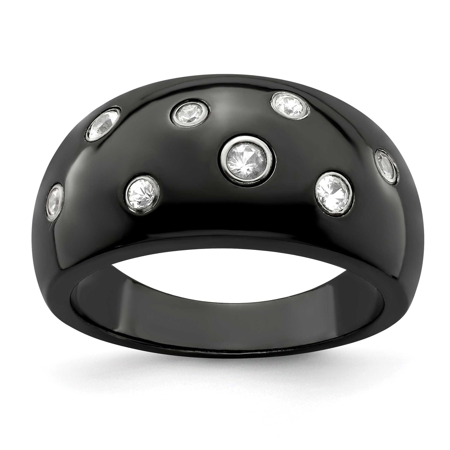 Edward Mirell Black Ti White Sapphire Bezels 12mm Ring Sterling Silver, EMR255-10, 886774315287