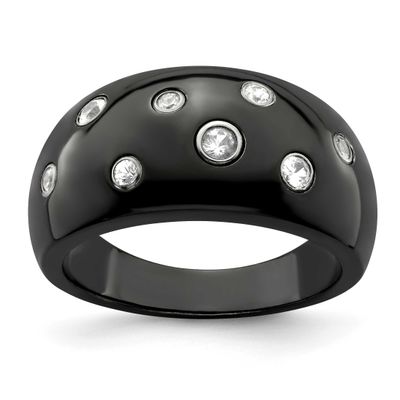 Edward Mirell Black Ti White Sapphire Bezels 12mm Ring Sterling Silver, EMR255-10, 886774315287