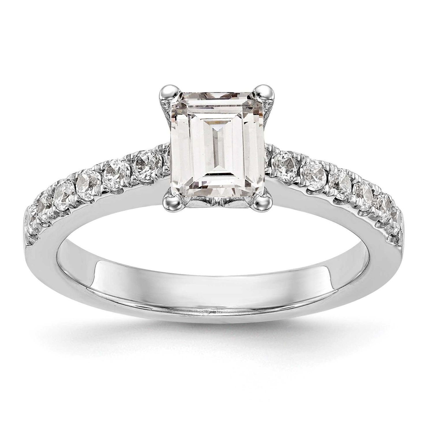 True Origin 1/3 carat Lab Grown Diamond VS D E F Semi Mount Emerald Engagement Ring 14k White Gold,