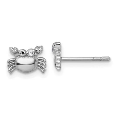 Polished Black Enamel CZ Crab Children&#39;s Post Earring Sterling Silver Rhodium-plated, QE18298,