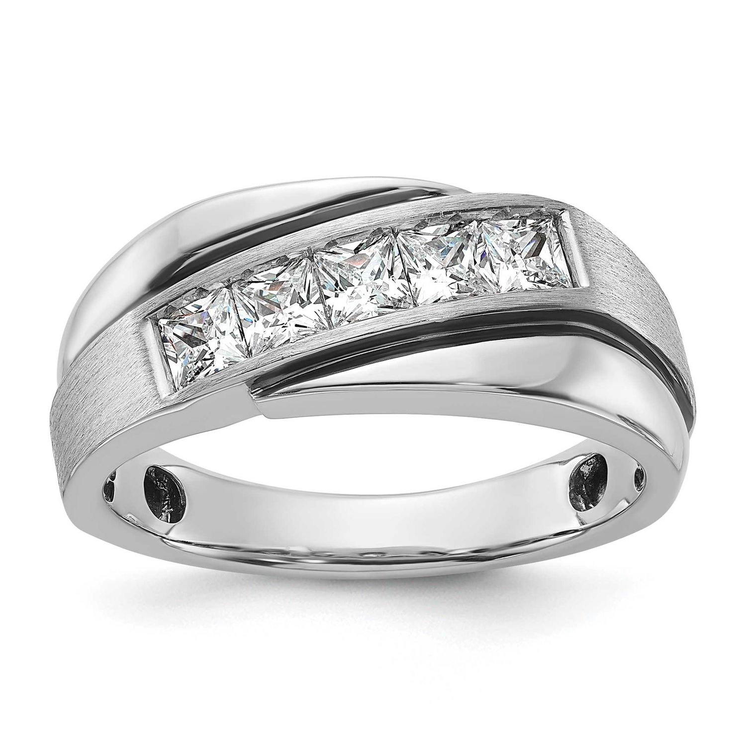 Black RHBGoodman Men&#39;s Polish/Brushed Complete Lab Grown VS/SI FG Ring 14k White Gold, B64012-4WLG,