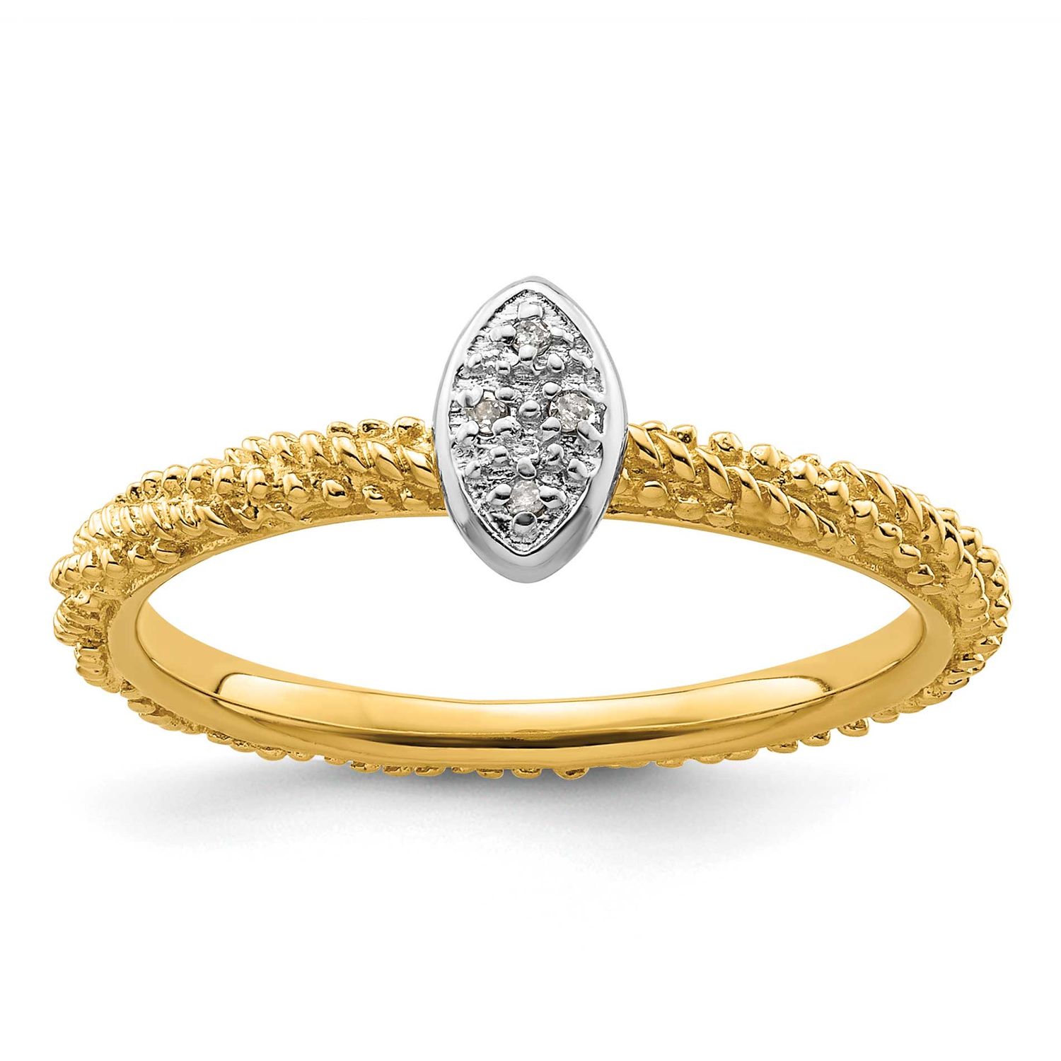 Diamond Yellow Gold Plated Ring Sterling Silver, QSK1832-5, 886774375236