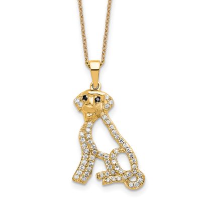 Cheryl M Polished Black and White CZ Dog 16 Inch with 2 Inch Extension Necklace Sterling Silver Gol