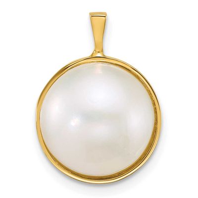 12-13mm White Akoya Saltwater Cultured Mabe Pearl Pendant 14k Gold, XF876,