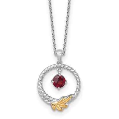 Shey Couture Twisted Circle with 14k Leaf Accent Round Garnet Dangle 18 inch with 2 inch Extension