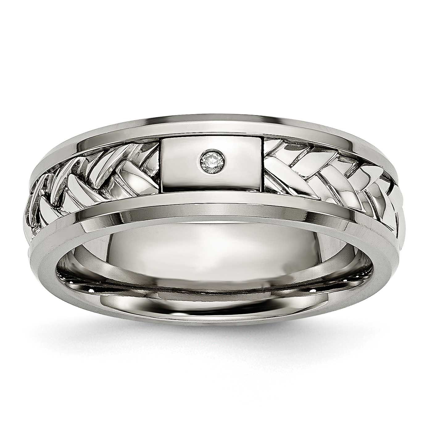 Sterling Silver Inlay Polished 1pt. Diamond 7mm Band Titanium, TB440A-8, 883957528106