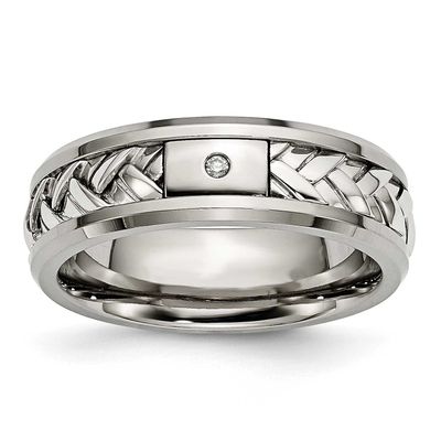 Sterling Silver Inlay Polished 1pt. Diamond 7mm Band Titanium, TB440A-8, 883957528106