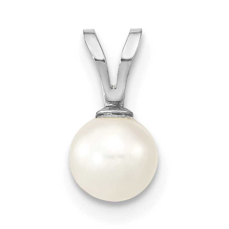 5-6mm White Round Freshwater Cultured Pearl Pendant 10k White Gold, 10XFW395,