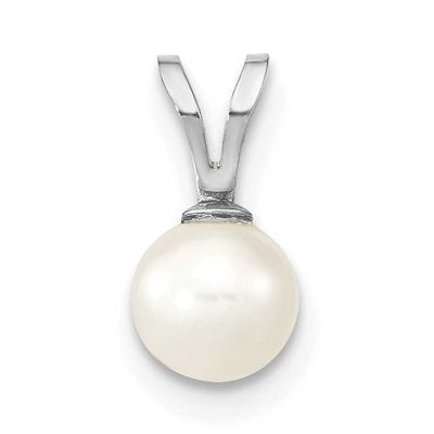 5-6mm White Round Freshwater Cultured Pearl Pendant 10k White Gold, 10XFW395,